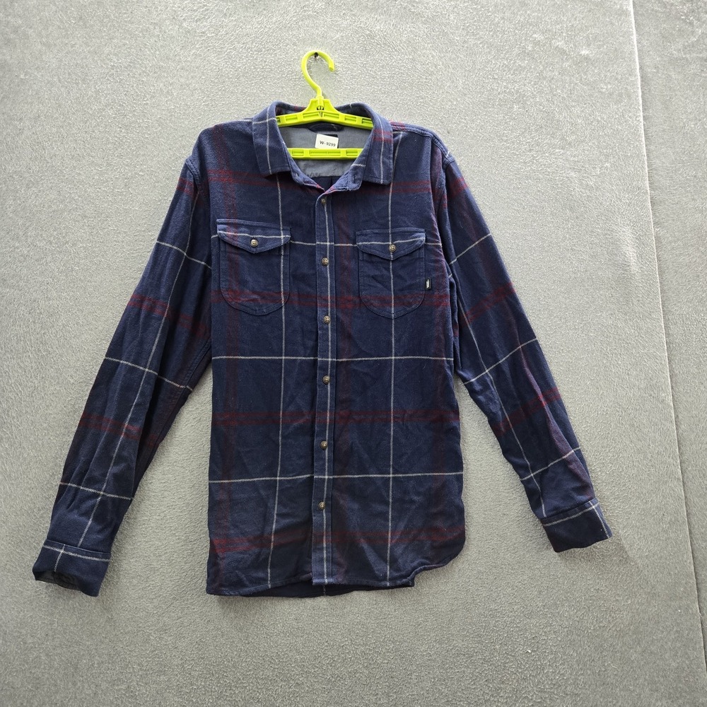 Vans Men Button Up Shirt LARGE Blue Plaid Flannel Shirt Tailored Skater Y2K